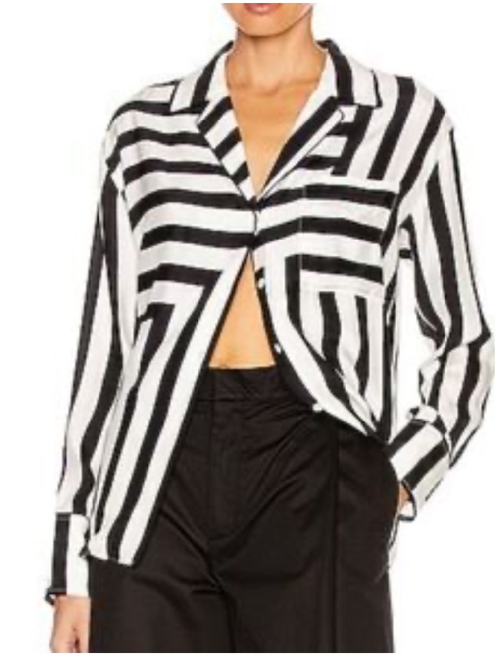 FRAME Mixed Stripe Silk PJ Blouse Black Long Sleeve Button Front Size S